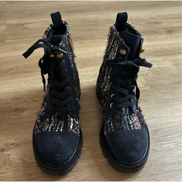 KURT GEIGER LONDON Women's Kensington Tweed Lace Up Combat Boots Sz 38/8 new no - Picture 2 of 7